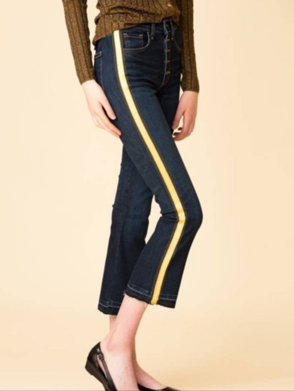 Veronica Beard Carolyn Baby Boot Dark Blue Jeans with Yellow Stripe Stretchy